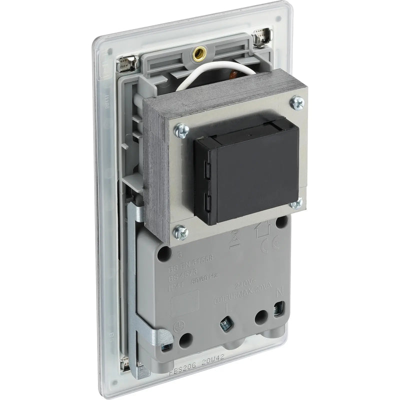BG Electrical Flatplate Screwless Brushed Steel - 115/240V dual voltage shaver socket