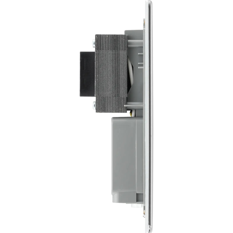 BG Electrical Flatplate Screwless Brushed Steel - 115/240V dual voltage shaver socket
