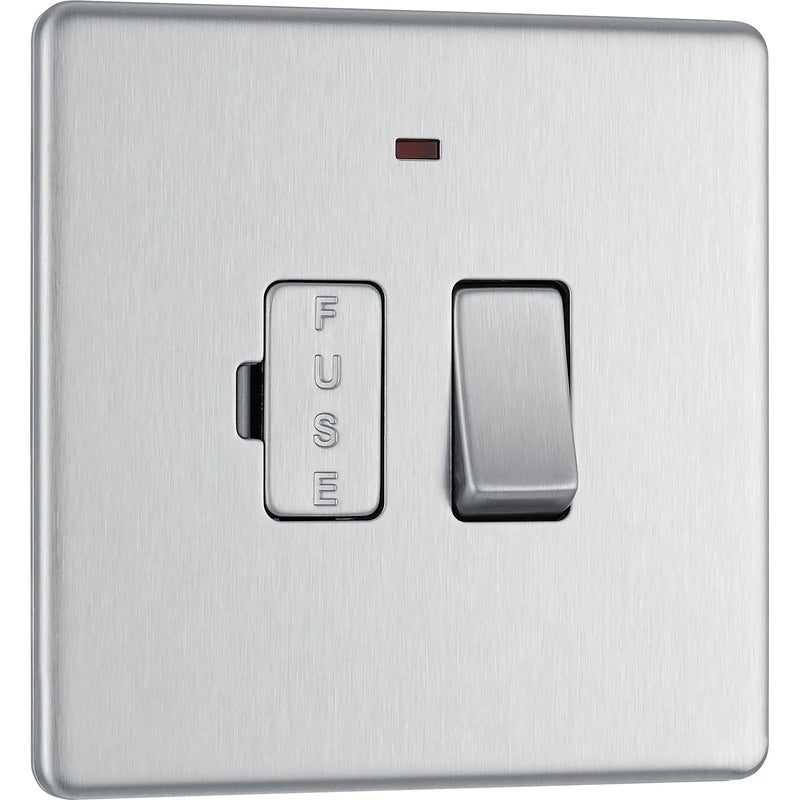 BG Electrical Flatplate Screwless Brushed Steel - Switched and fused with indicator