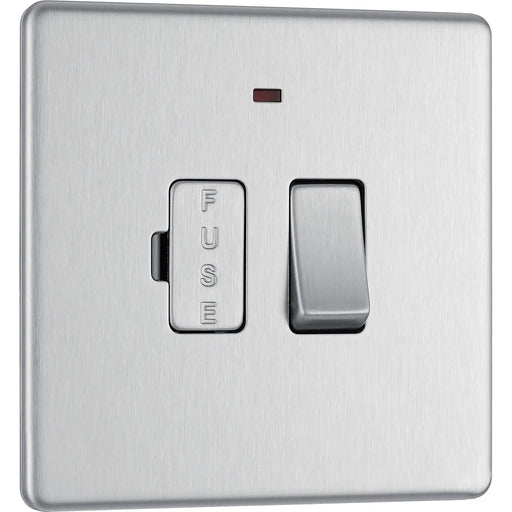 BG Electrical Flatplate Screwless Brushed Steel - Switched and fused with indicator