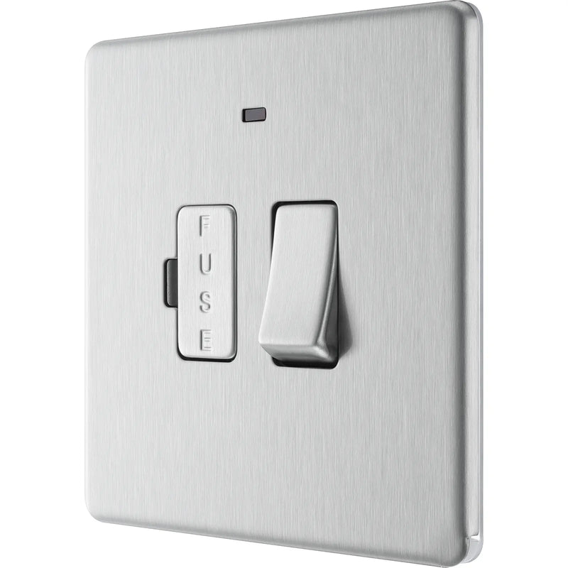 BG Electrical Flatplate Screwless Brushed Steel - Switched and fused with indicator