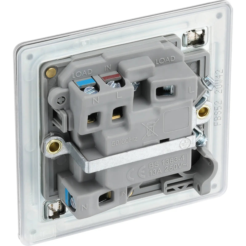 BG Electrical Flatplate Screwless Brushed Steel - Switched and fused with indicator