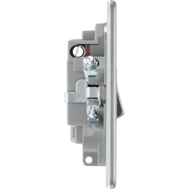 BG Electrical Flatplate Screwless Brushed Steel - Switched and fused with indicator