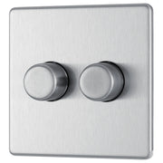 BG Electrical Flatplate Screwless Brushed Steel - Double 2 way push 200W