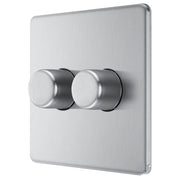 BG Electrical Flatplate Screwless Brushed Steel - Double 2 way push 200W