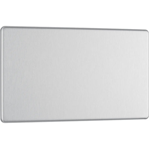 BG Electrical Flatplate Screwless Brushed Steel - Double, blank plate