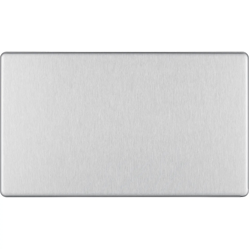BG Electrical Flatplate Screwless Brushed Steel - Double, blank plate