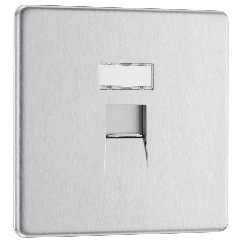 BG Electrical Flatplate Screwless Brushed Steel - Single, RJ45 data socket