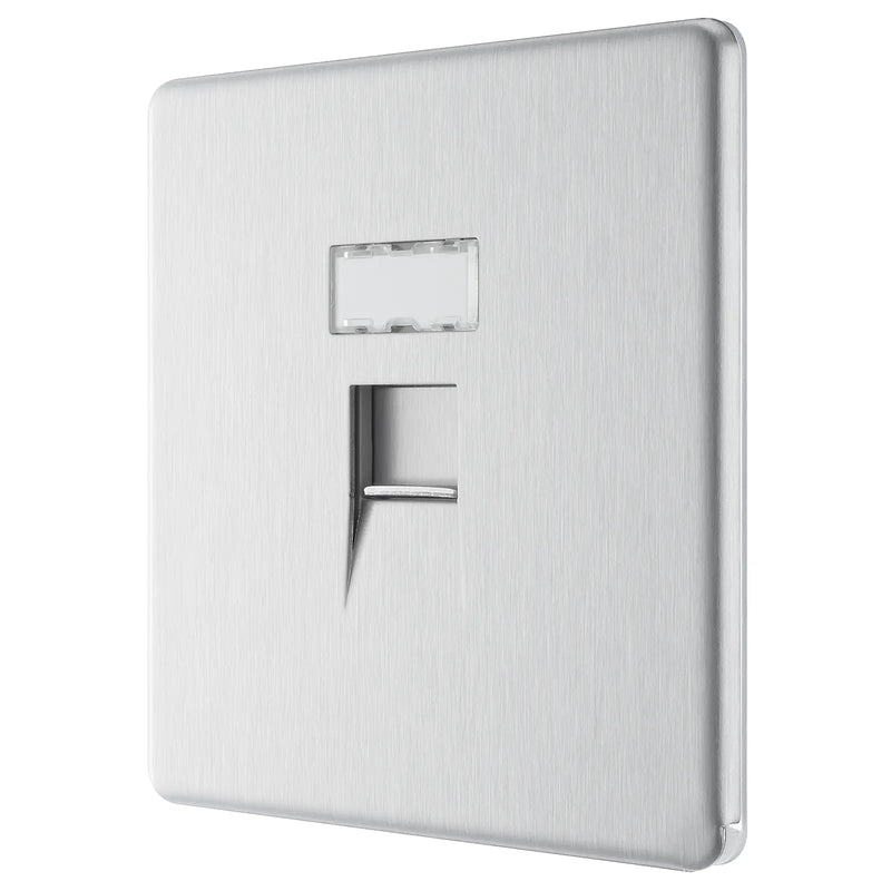 BG Electrical Flatplate Screwless Brushed Steel - Single, RJ45 data socket