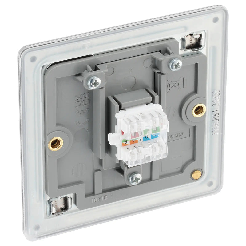 BG Electrical Flatplate Screwless Brushed Steel - Single, RJ45 data socket