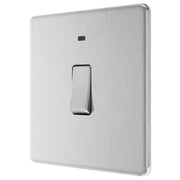 BG Electrical Flatplate Screwless Brushed Steel - 20A, double pole, with indicator