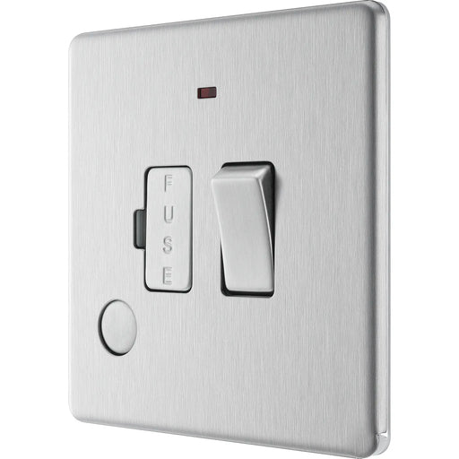 BG Electrical Flatplate Screwless Brushed Steel - Switched and fused with indicator and flex outlet