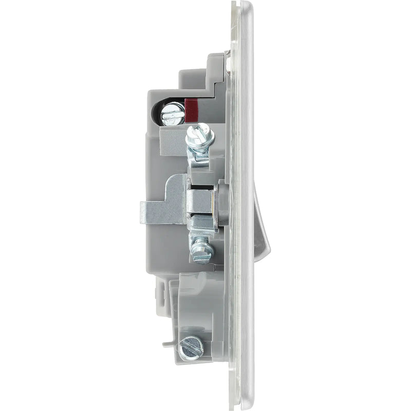 BG Electrical Flatplate Screwless Brushed Steel - Switched and fused with indicator and flex outlet
