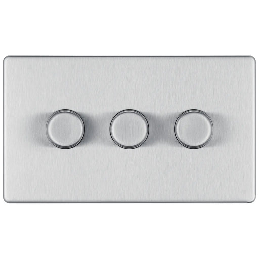 BG Electrical Flatplate Screwless Brushed Steel - Triple 2 way push 200W
