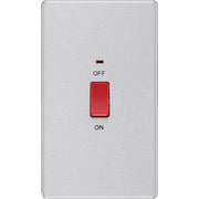 BG Electrical Flatplate Screwless Brushed Steel - 45A, double pole, large plate, with indicator