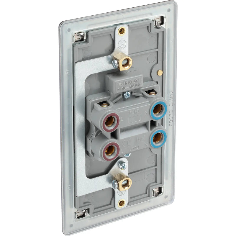 BG Electrical Flatplate Screwless Brushed Steel - 45A, double pole, large plate, with indicator