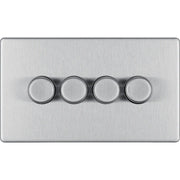 BG Electrical Flatplate Screwless Brushed Steel - Quadruple 2 way push 200W