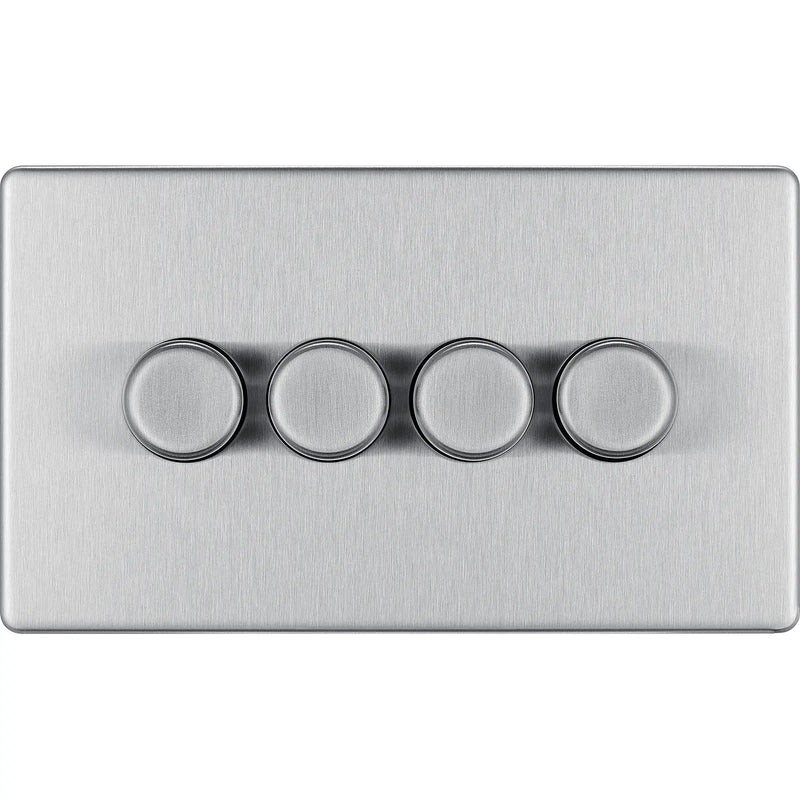 BG Electrical Flatplate Screwless Brushed Steel - Quadruple 2 way push 200W