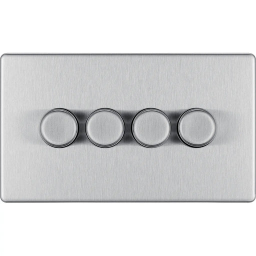 BG Electrical Flatplate Screwless Brushed Steel - Quadruple 2 way push 200W