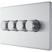 BG Electrical Flatplate Screwless Brushed Steel - Quadruple 2 way push 200W