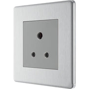 BG Electrical Flatplate Screwless Brushed Steel - 5A, single, unswitched, round pin