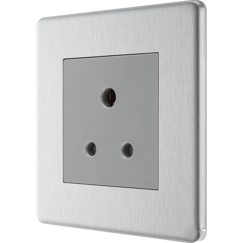 BG Electrical Flatplate Screwless Brushed Steel - 5A, single, unswitched, round pin