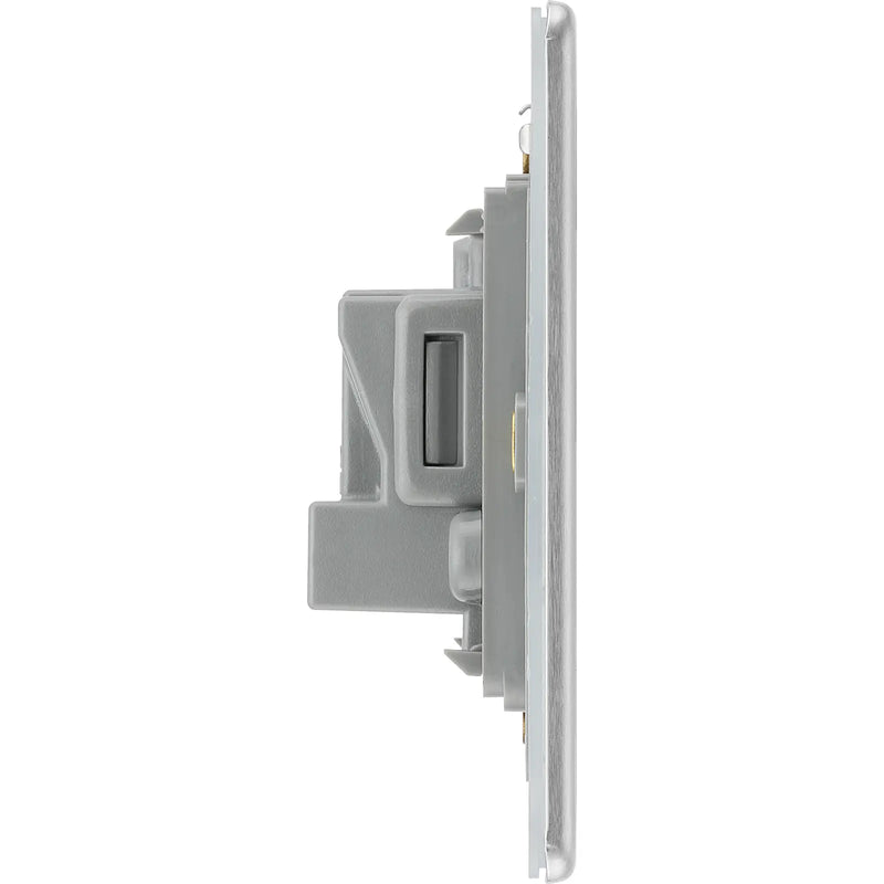 BG Electrical Flatplate Screwless Brushed Steel - 5A, single, unswitched, round pin