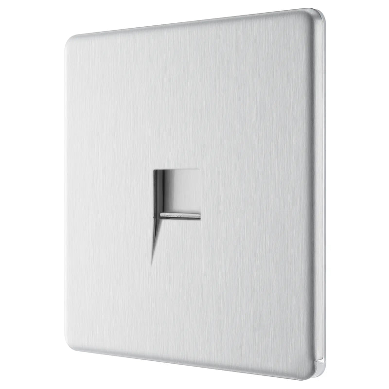 BG Electrical Flatplate Screwless Brushed Steel - Single, telephone socket, secondary