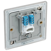 BG Electrical Flatplate Screwless Brushed Steel - Single, telephone socket, secondary