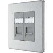 BG Electrical Flatplate Screwless Brushed Steel - Double, RJ45 telephone socket