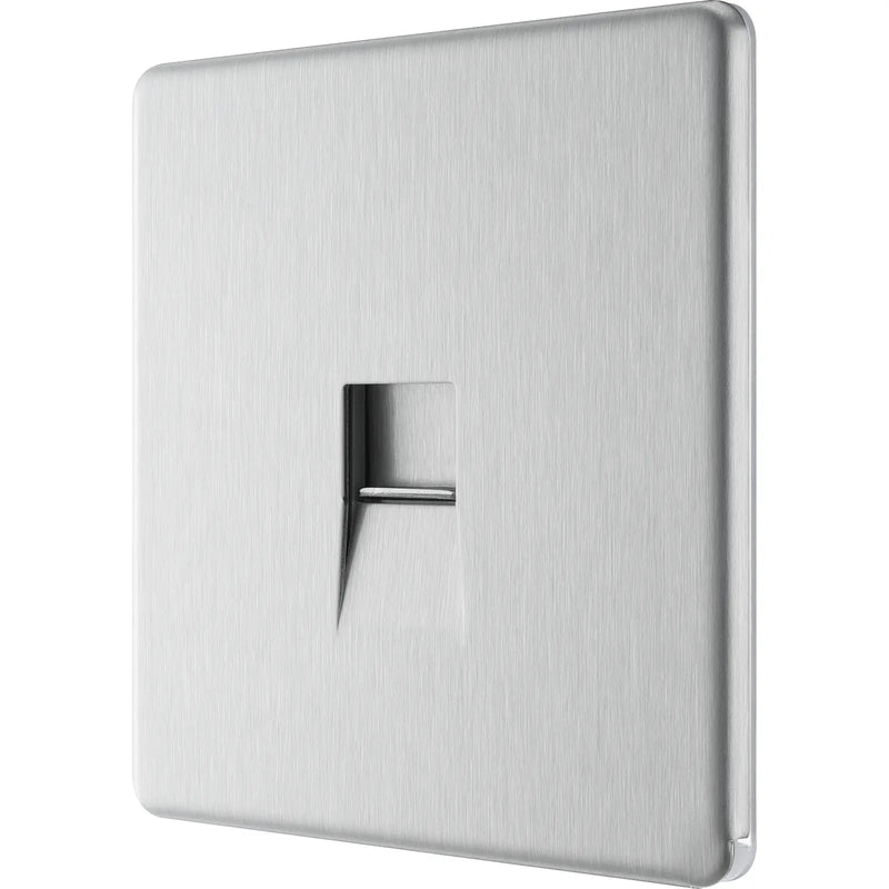 BG Electrical Flatplate Screwless Brushed Steel - Single, telephone socket, master