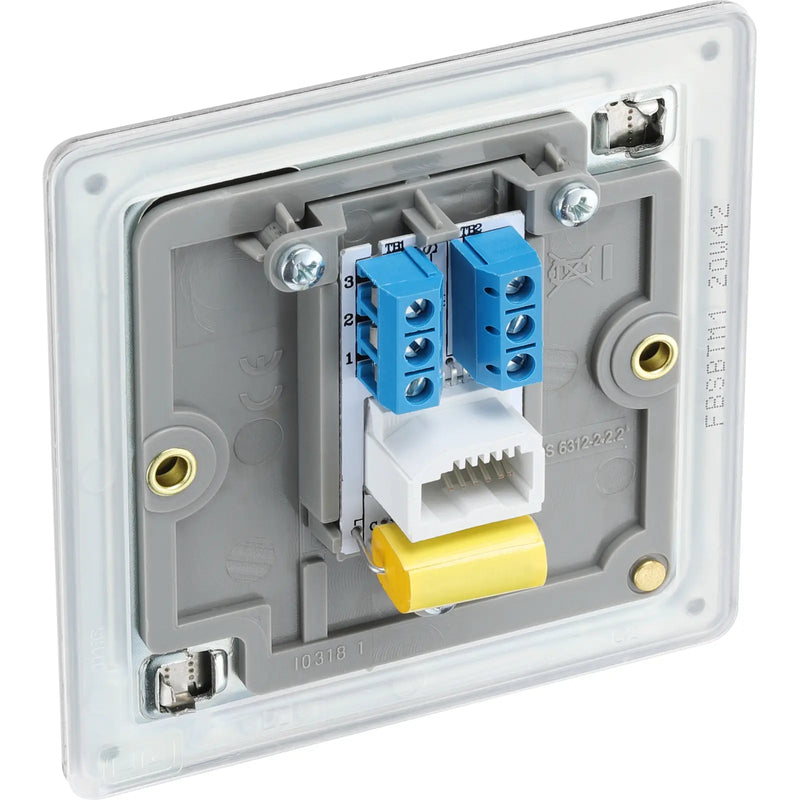 BG Electrical Flatplate Screwless Brushed Steel - Single, telephone socket, master