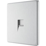 BG Electrical Flatplate Screwless Brushed Steel - Single, RJ11 telephone socket