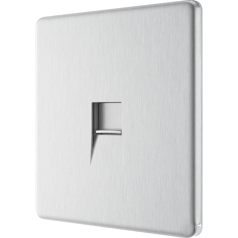 BG Electrical Flatplate Screwless Brushed Steel - Single, RJ11 telephone socket