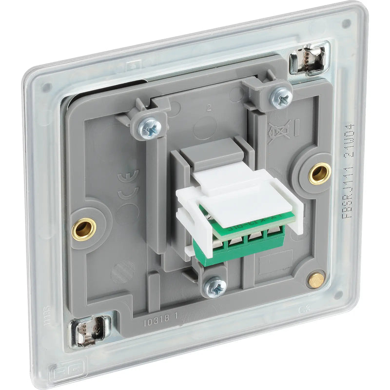 BG Electrical Flatplate Screwless Brushed Steel - Single, RJ11 telephone socket