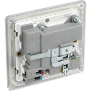 BG Electrical Flatplate Screwless Brushed Steel - Single switched, single pole, with 2 x USB A