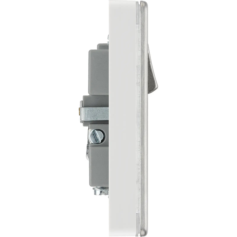 BG Electrical Flatplate Screwless Brushed Steel - Single switched, single pole, with 2 x USB A