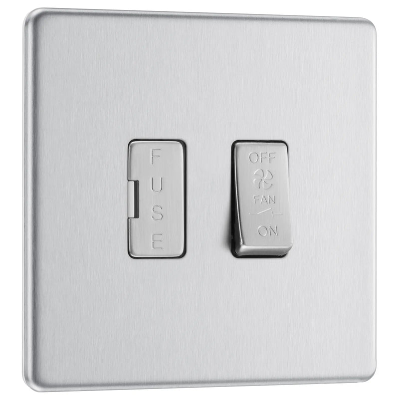 BG Electrical Flatplate Screwless Brushed Steel - 3 pole fan isolator, fused