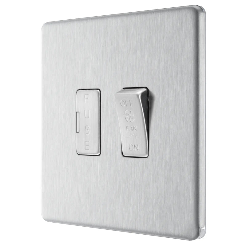BG Electrical Flatplate Screwless Brushed Steel - 3 pole fan isolator, fused