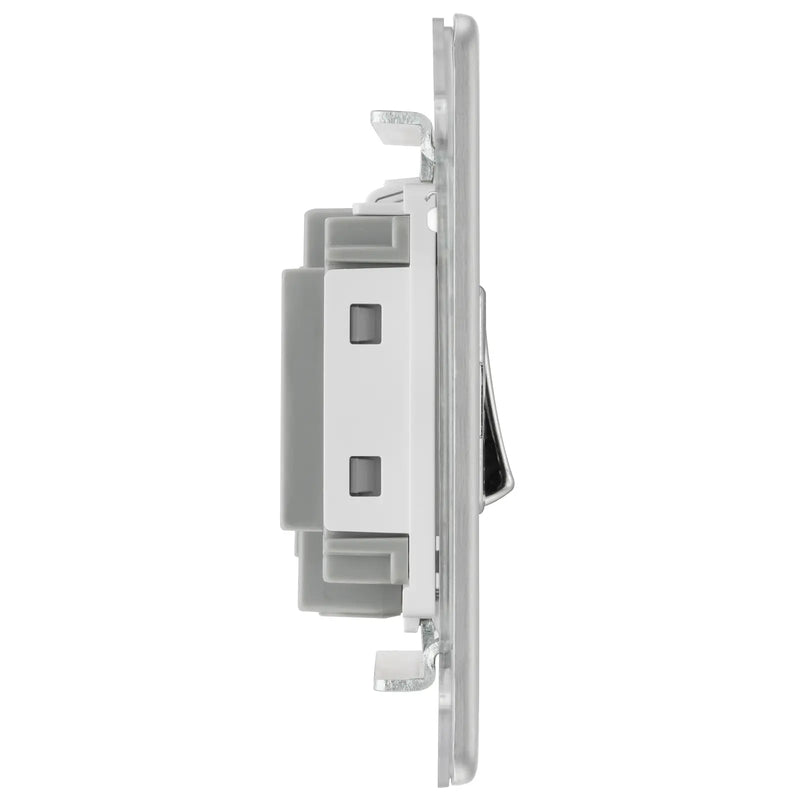 BG Electrical Flatplate Screwless Brushed Steel - 3 pole fan isolator, fused