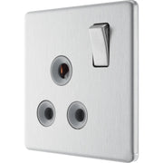 BG Electrical Flatplate Screwless Brushed Steel - 15A, single, switched, round pin