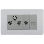 BG Electrical Flatplate Screwless Brushed Steel - Triplex with BT outlet and co-axial return - screened