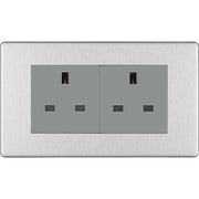 BG Electrical Flatplate Screwless Brushed Steel - Double unswitched, double pole