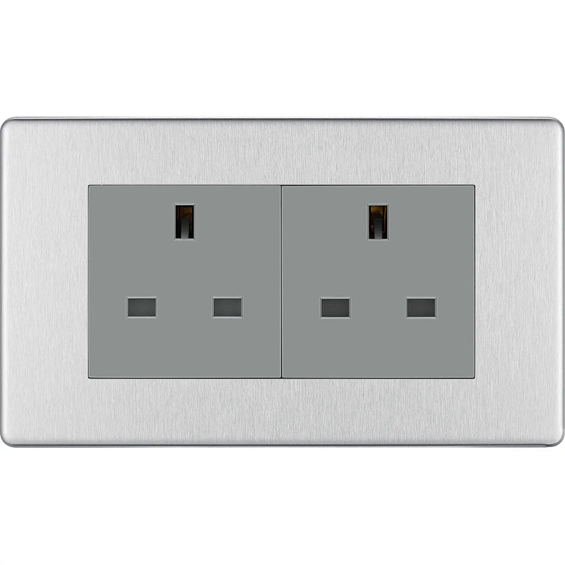 BG Electrical Flatplate Screwless Brushed Steel - Double unswitched, double pole