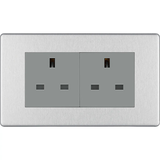 BG Electrical Flatplate Screwless Brushed Steel - Double unswitched, double pole