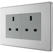 BG Electrical Flatplate Screwless Brushed Steel - Double unswitched, double pole