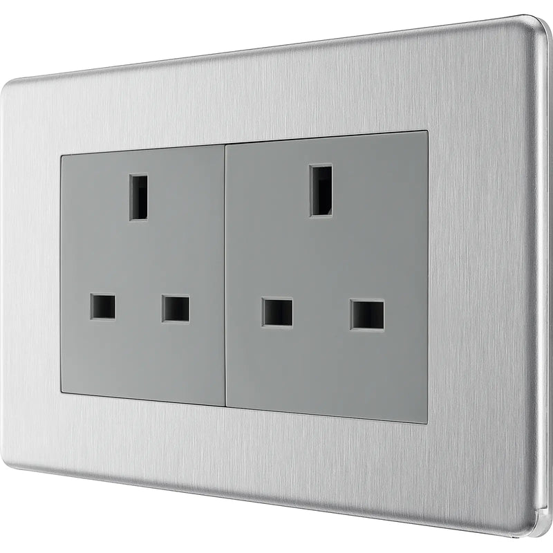 BG Electrical Flatplate Screwless Brushed Steel - Double unswitched, double pole