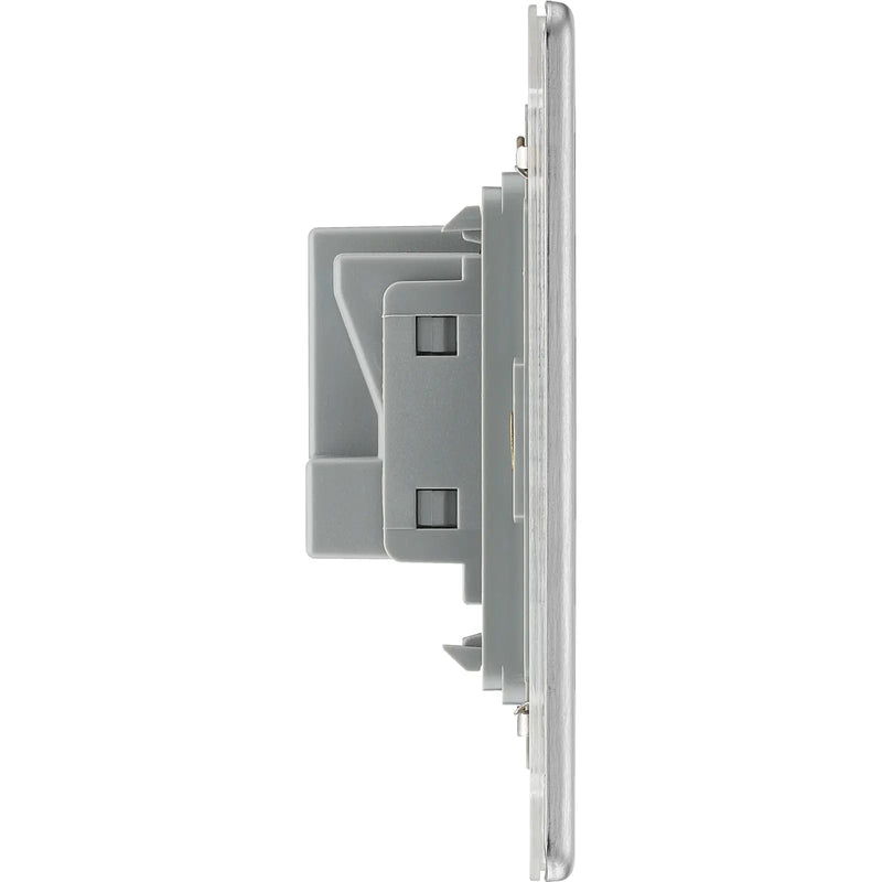 BG Electrical Flatplate Screwless Brushed Steel - Double unswitched, double pole