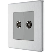BG Electrical Flatplate Screwless Brushed Steel - Double, isolated, co-axial