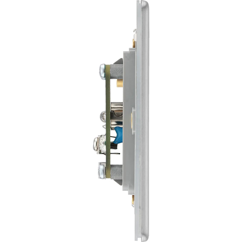 BG Electrical Flatplate Screwless Brushed Steel - Double, isolated, co-axial